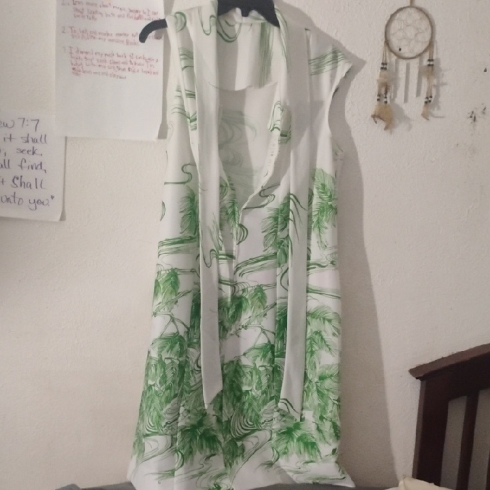Green and White Sleeveless Dress